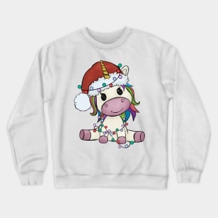 unicorn christmas lights santa hat Crewneck Sweatshirt